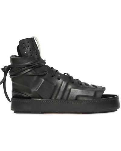 Artselab Open Toe Leather High Top Sneakers - Black