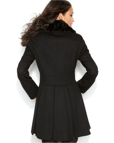 Betsey Johnson Wool-Blend Faux-Fur Corset Flared Coat - Black