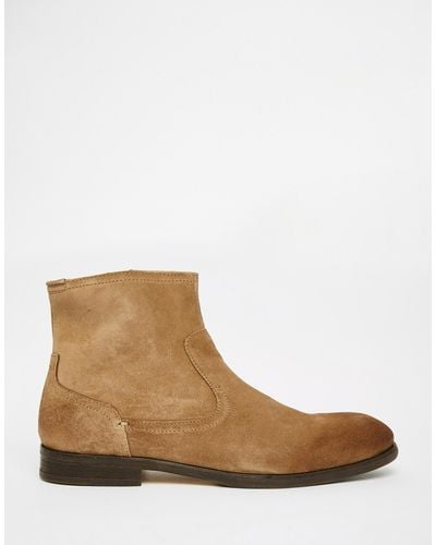 H by Hudson Plant Suede Zip Boots - Natural