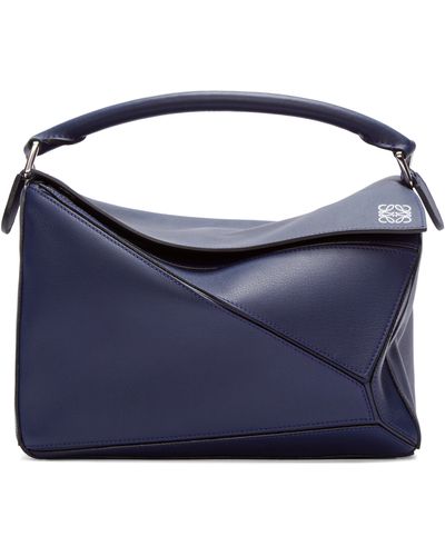 Loewe Navy Leather Puzzle Bag - Blue