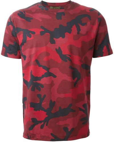 Valentino 'Rockstud' Camouflage T-Shirt - Red