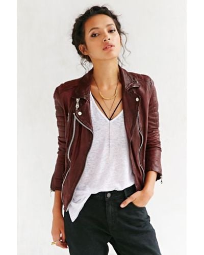 Doma Leather Oxblood Quilted Leather Jacket - Purple