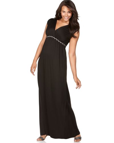 Soprano Plus Size Cap-sleeve Braided Empire Maxi Dress - Black
