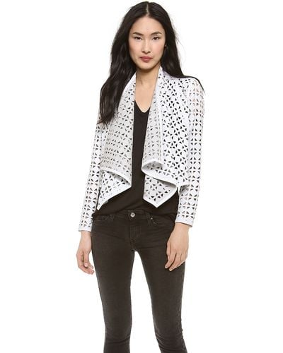 MILLY Laser Cut Leather Jacket White