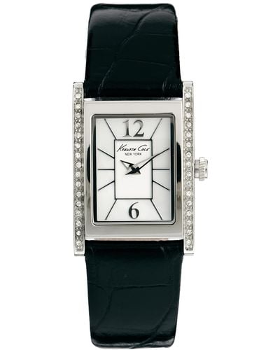 Kenneth Cole Rectangular Face Watch with Leather Strap - Black