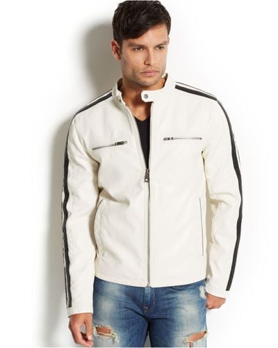Guess Faux-Leather Moto Jacket - White