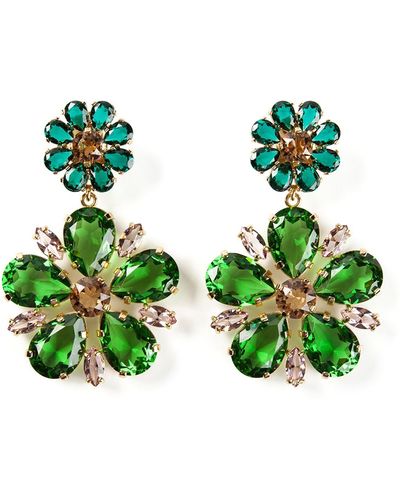 Dolce & Gabbana Crystal Floral Clip-On Earrings - Green