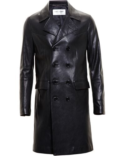 Saint Laurent Leather Trench Coat - Black
