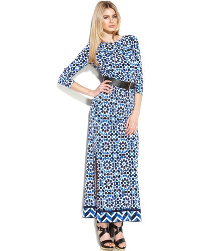 Michael Kors Michael Long-sleeve Geo-print Maxi Dress - Blue
