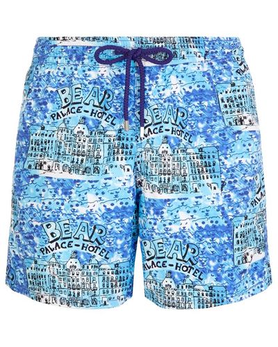 Vilebrequin Polar Bear Hotel Print Moorea Swim Shorts - Blue