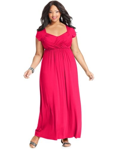 Soprano Plus Size Cap-Sleeve Empire Maxi Dress - Pink