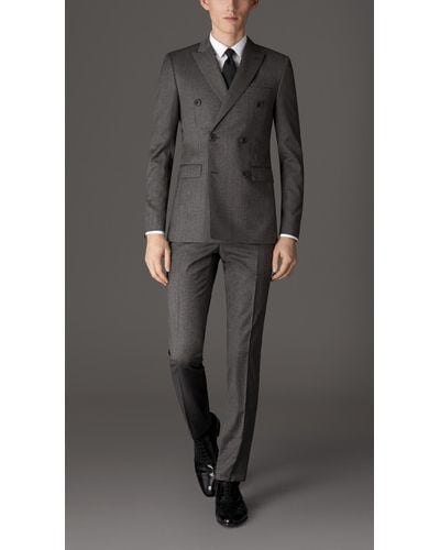 Burberry Slim Fit Virgin Wool Double-Breasted Suit - Gray