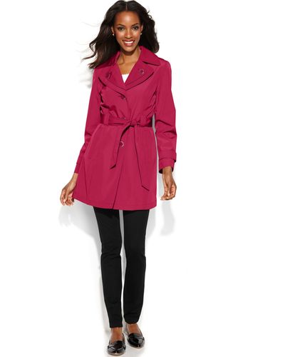 London Fog Petite Hooded Belted Trench Coat - Pink