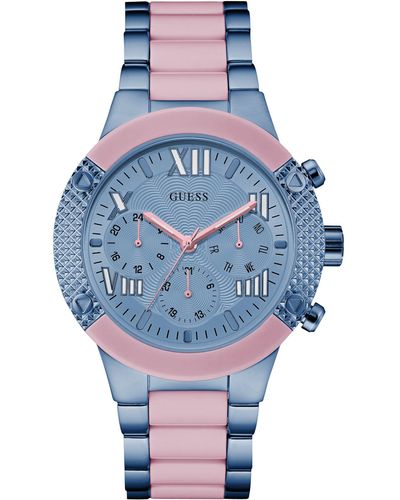 Guess Women's Blue And Pink Ion-plated Stainless Steel Bracelet Watch 44mm U0770l4