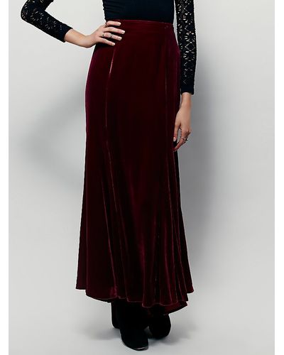 Free People Fp X Curtain Call Velvet Maxi Skirt - Red