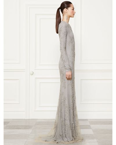 Ralph Lauren Collection Beaded Danielson Evening Gown - Gray