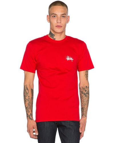 Stussy Basic Logo Cotton-Jersey T-Shirt - Red