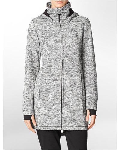 Calvin Klein White Label Performance Detachable Hood Heathered Knit Zip Front Sweater Jacket - Black