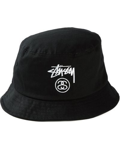 Stussy Logo Embroidered Bucket Hat - Black