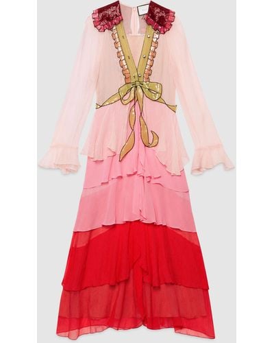 Gucci Embroidered Chiffon Dress - Pink