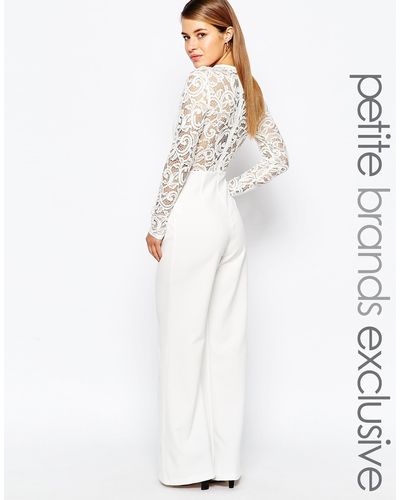 John Zack Lace Sleeve And Back Detail Jumpsuit - White