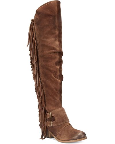 Naughty Monkey Frilly Fanta Over-the-knee Fringe Boots - Brown