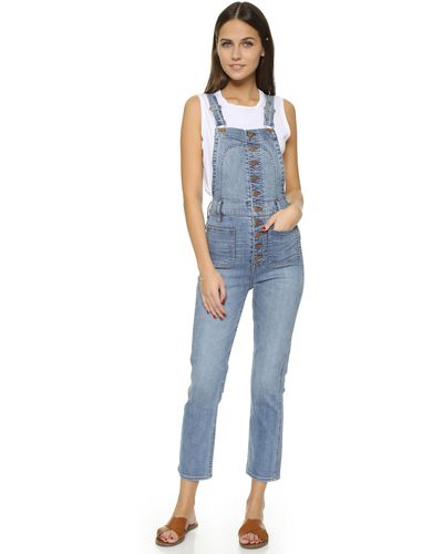 Madewell Cropped Overalls With Button Front - Blue