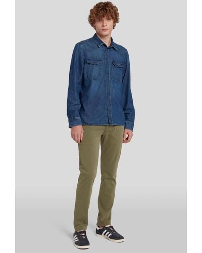 7 For All Mankind Slimmy Chino Tap. Luxe Performance Sateen Olive - Blue