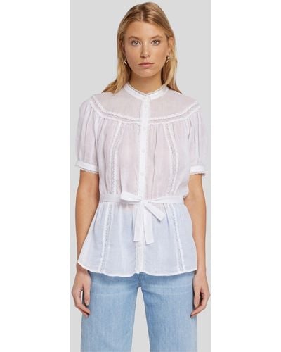 7 For All Mankind Lace Trim Ss Blouse Ramie White