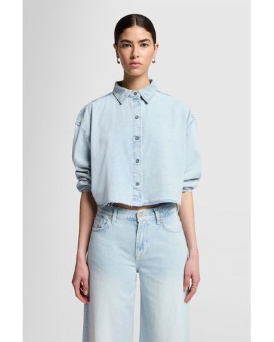 7 For All Mankind Cropped Shirt Clean Slate - Blue