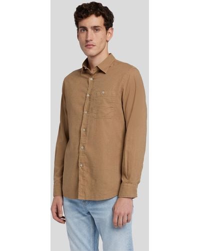 7 For All Mankind One Pocket Shirt Cotton Linen Sand - White