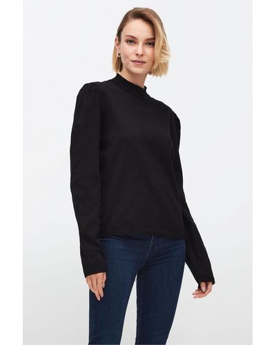 7 For All Mankind Puff Sleeves Turtle Neck Cotton Black