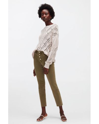 7 For All Mankind The Straight Crop Colored Stretch With Exposed Buttons & With Raw Cut Sage - Green