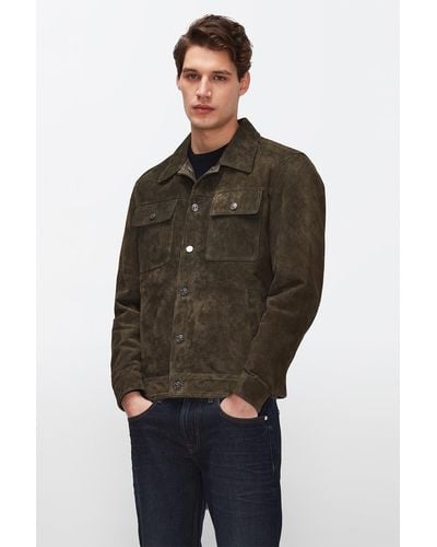 7 For All Mankind Modern Trucker Leather Army - Green