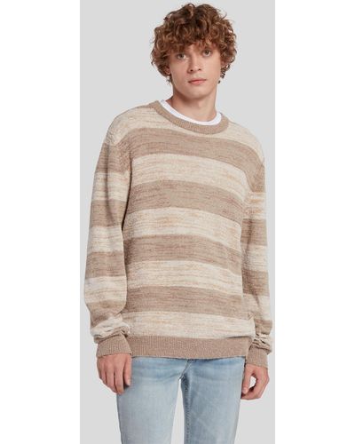 7 For All Mankind Crew Neck Knit Striped Cotton Sand & Off White - Natural