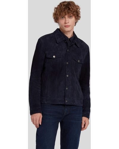 7 For All Mankind Trucker Jacket Suede Navy - Blue