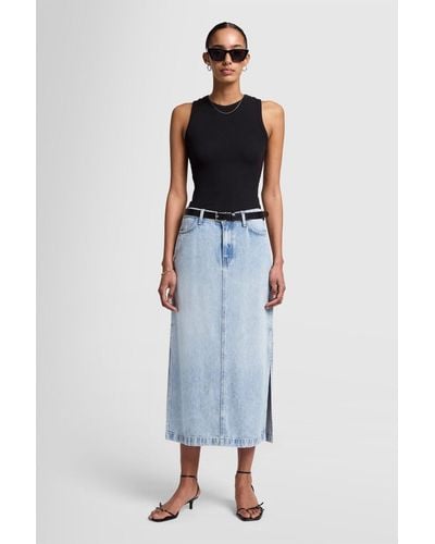 7 For All Mankind Midi Skirt Abyss With Side Slit - Blue