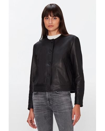 7 For All Mankind Leather Collarless Jacket Leather Black