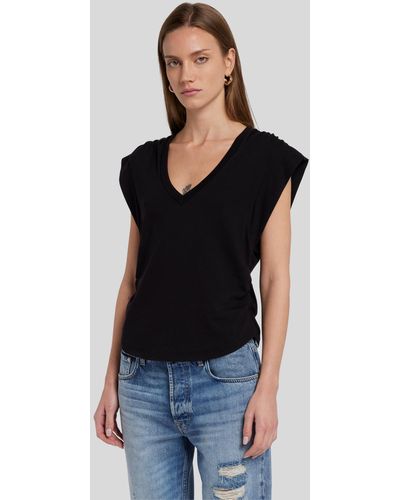 7 For All Mankind Pleated Sleeveless Tee Cotton Black