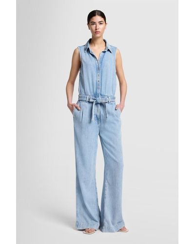 7 For All Mankind Pleated Sleeveless Jumpsuit Abyss - Blue