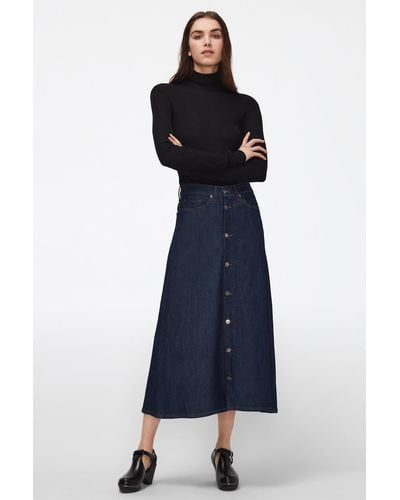 7 For All Mankind Nora Skirt Guilty Pleasure With Exposed Buttons - Blue