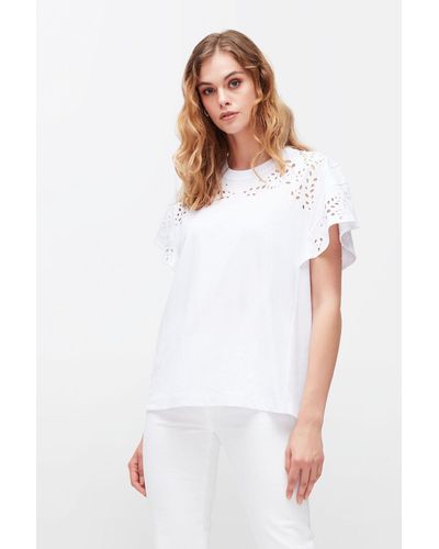 7 For All Mankind Eyelet Flutter Top Cotton White