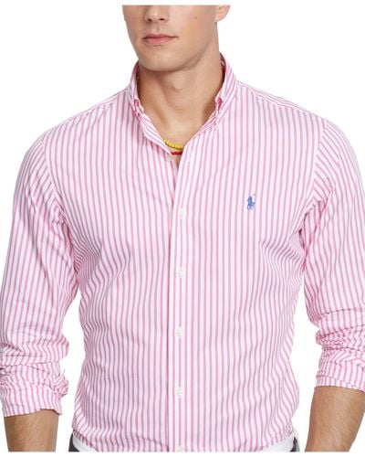 Polo Ralph Lauren Men's Long Sleeve Striped Poplin Shirt - Pink