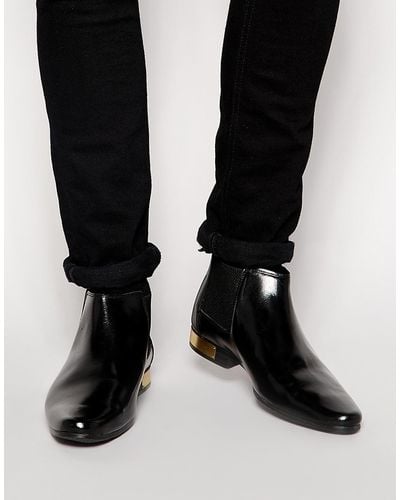 ASOS Chelsea Boots With Gold Heel - Black