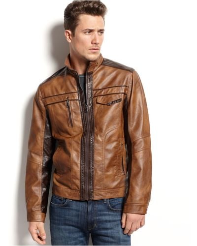 INC International Concepts Jones Faux Leather Jacket - Brown