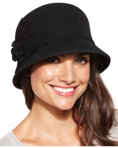 Nine West Felt Cloche Hat With Flower - Black