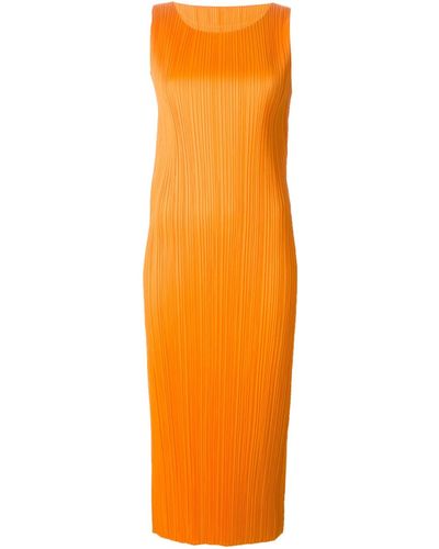 Pleats Please Issey Miyake Pleated Long Dress - Orange