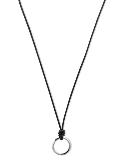 Fossil Leather Cord Silvertone Charm Necklace - Black