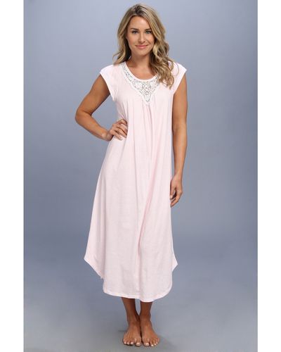 Carole Hochman Plus Size Knit Leaf Print 3/4 Sleeve Square Neck Nightgown