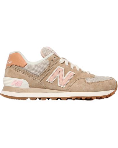 New Balance 574 Suede and Canvas Low-Top Sneakers - Natural